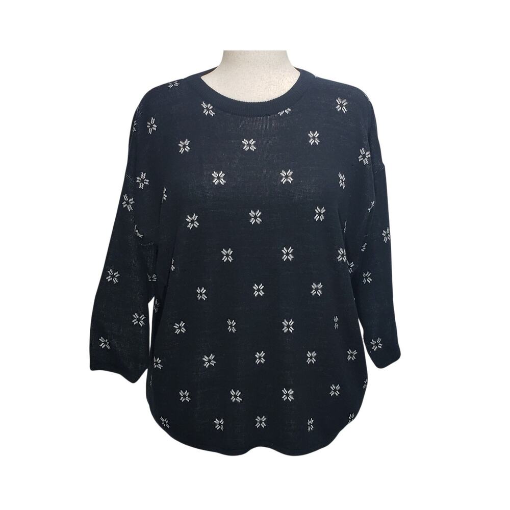 Vintage 80s Stitch By Stitch Patterned Knit Pullover Sweater XL Dark Navy Blue